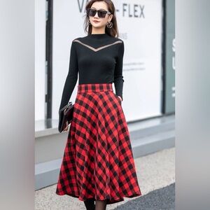 ❤️ 🖤 Talbots Red and Black Checkered A-Line Skirt